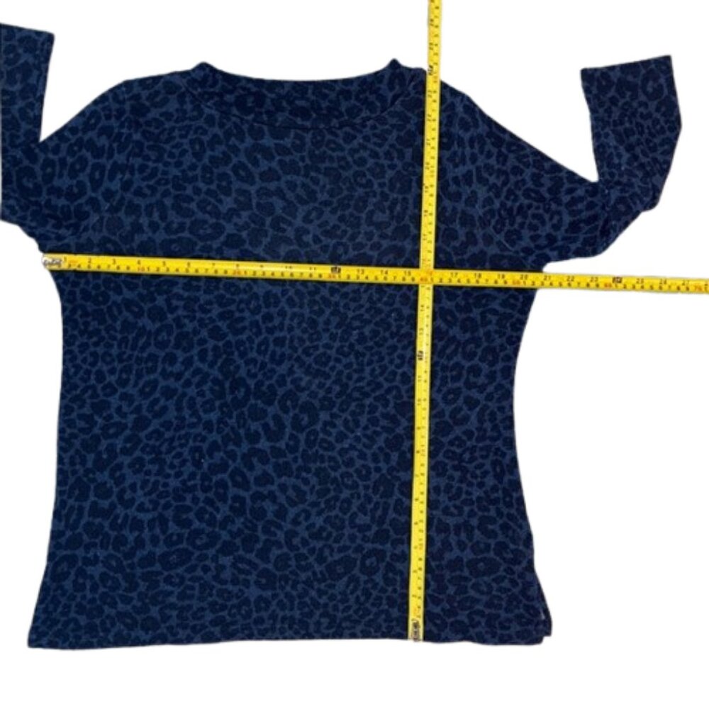 Marks & Spencer Navy Leopard Print 3/4 Sleeve Top Cheetah Cougar slits women's S - Picture 14 of 15